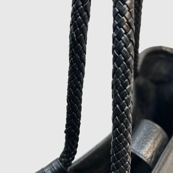 Tory Burch Black Pebbled Leather Tote Bag With Braided Handles - Picture 12 of 12